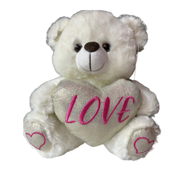 10Inc White Teddy Bear Love Heart - balloonsplaceusa