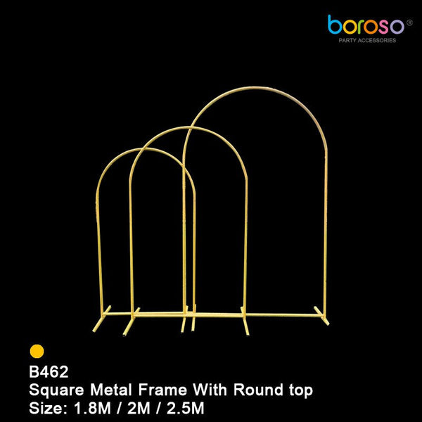 B462 Square Metal Frame With Round top Gold STAND 3Ct - balloonsplaceusa