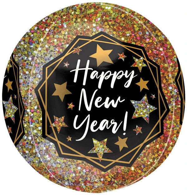 Foil Balloon Happy New Year Gold Sparkle Orbz 16inch - balloonsplaceusa