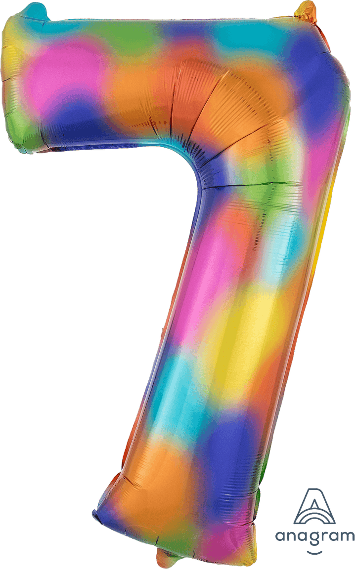 Foil Balloon Number Rainbow Splash 34inch - balloonsplaceusa
