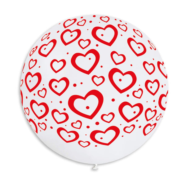 Gemar Latex Balloon #001 White Hearts & Dots Red Printed 31inch 1 Count Solid Color - balloonsplaceusa