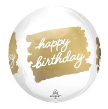 Foil Balloon Golden Happy Birthday Orbz 16inch