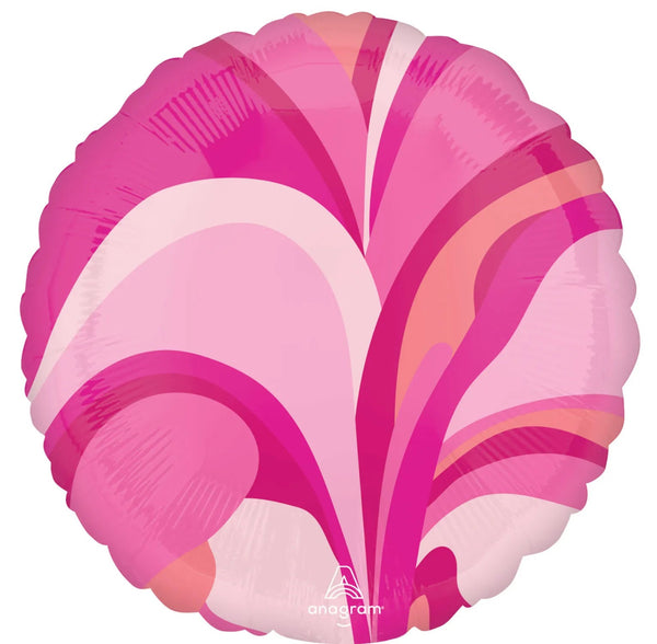 18Inc Pink Macro Marble Circle Balloon - balloonsplaceusa