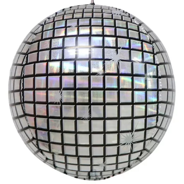18Inc Silver Disco Ball Holographic Balloon - balloonsplaceusa