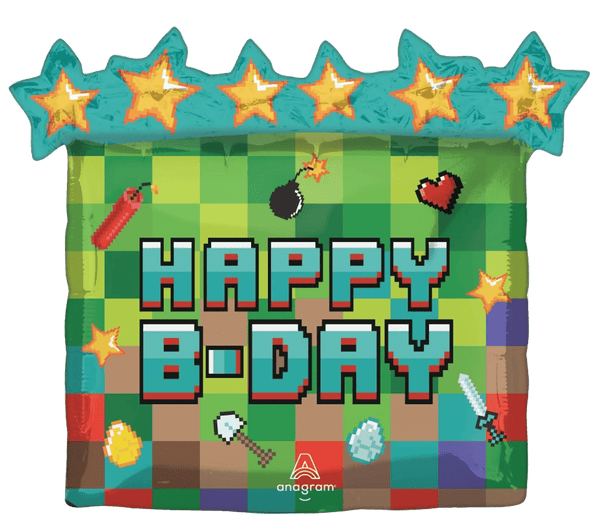 25Inc Happy B Day Pixel Party Balloon - balloonsplaceusa