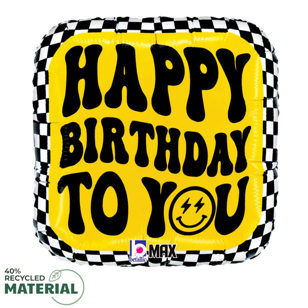 Foil Balloon Happy Birthday Smiley Checkerboard 18inch