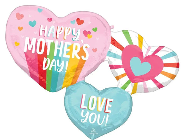 33Inc Happy Mother's Day Bright Stripes Foil Balloon - balloonsplaceusa