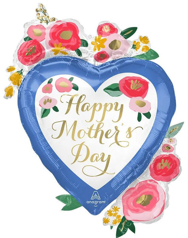 34Inc Happy Mother's Day Painted Florals Heart Foil Balloon - balloonsplaceusa