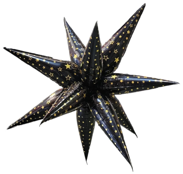 40Inc Black Exploding Star with Gold Stars Confetti - balloonsplaceusa