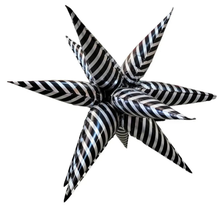 40Inc Black & Silver Stripes Exploding Star - balloonsplaceusa