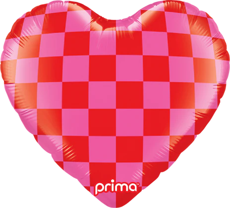 Foil Balloon Prima Heart Red & Pink Checker 18inch