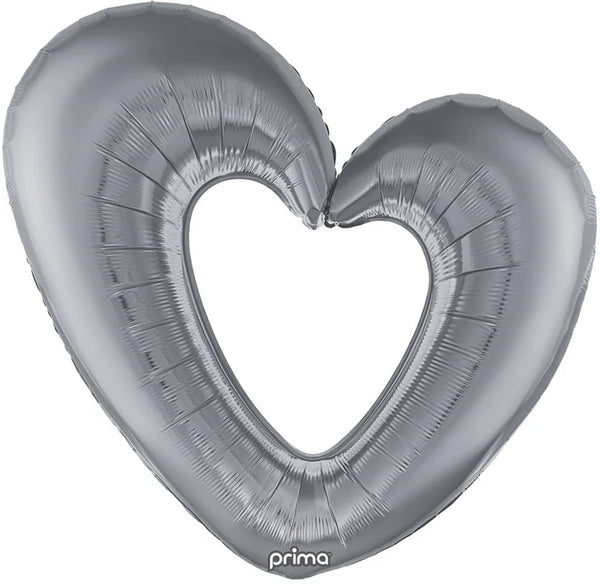 Foil Balloon Prima Silver Open Heart 40inch