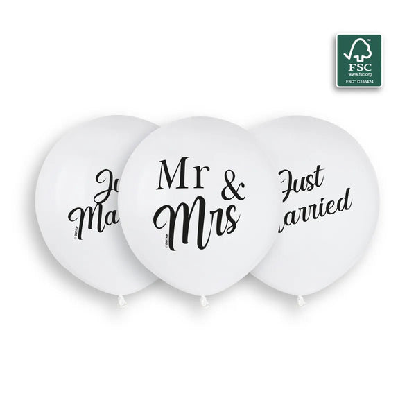 001 White Just married + Mr&Mrs 19In 3pcs SolidColors - balloonsplaceusa