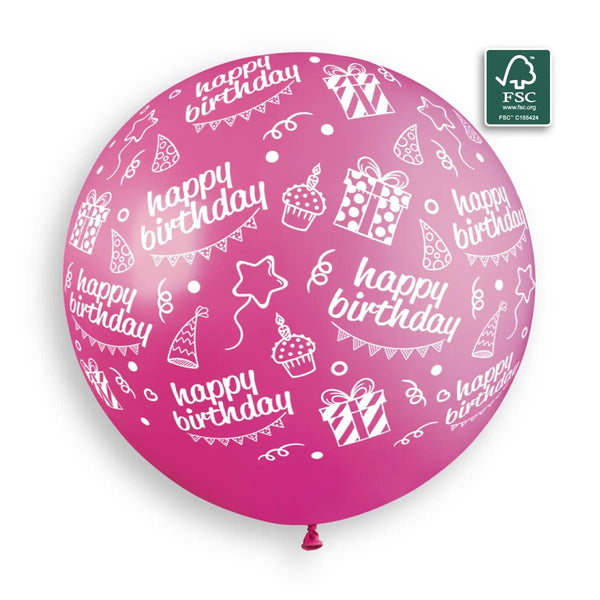 007 Fuchsia Happy Birthday Print 31in 1 Solid Color - balloonsplaceusa