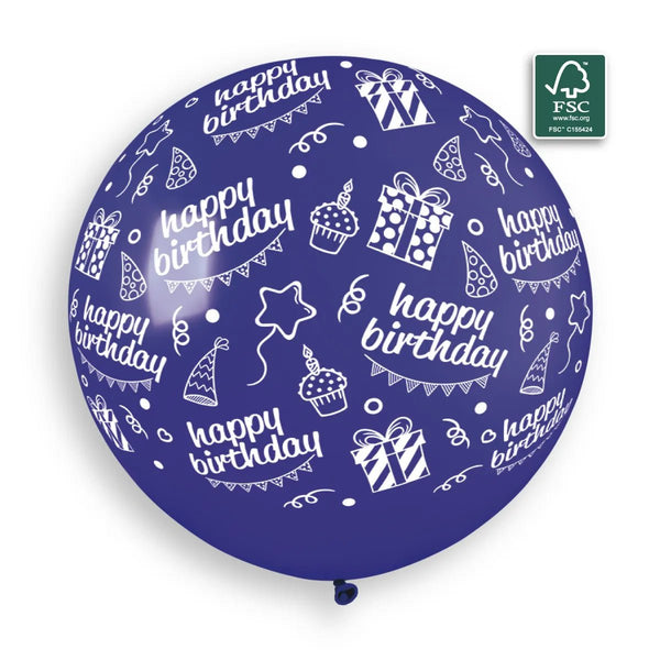 046 Navy Blue Happy Birthday Print 31in 1 Solid Color - balloonsplaceusa