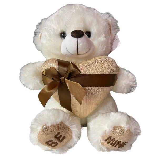 11Inc White Teddy Bear Be Mine Heart - balloonsplaceusa
