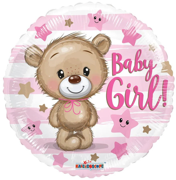 18Inc Baby Girl Bear & Stars Balloon - balloonsplaceusa