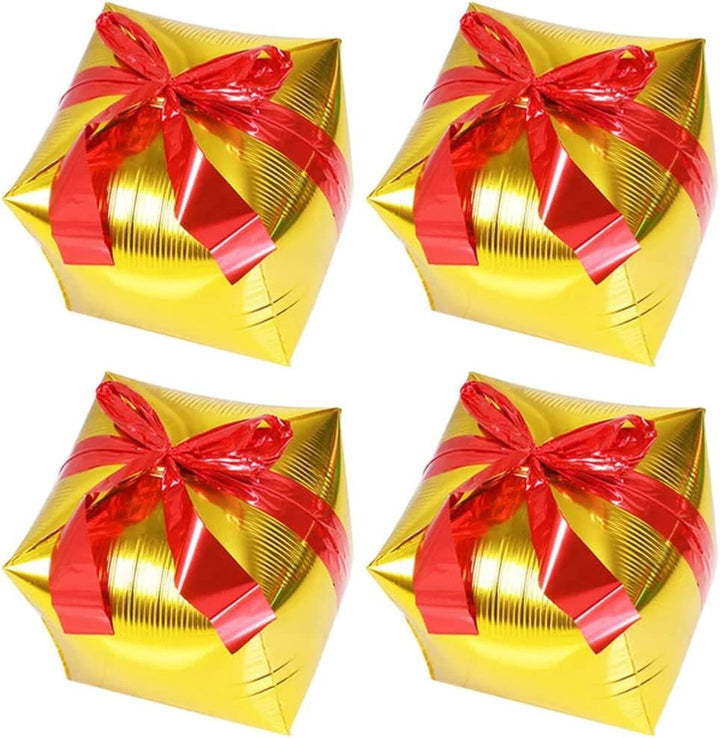 18inc Gold Cubez Christmas Gift Box w Red Ribbon - balloonsplaceusa