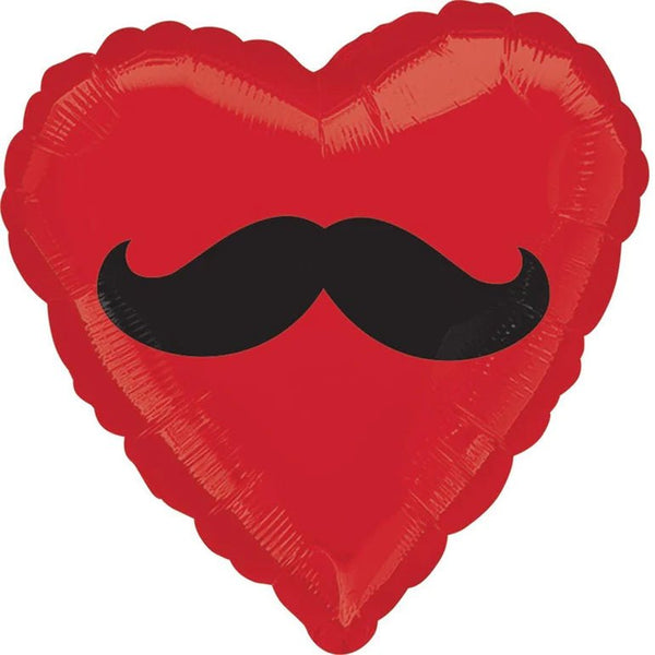 18Inc Mustache Heart Mylar Balloon - balloonsplaceusa