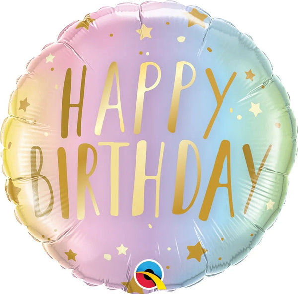 18Inc Round Birthday Pastel Ombre & Stars Foil Balloon - balloonsplaceusa