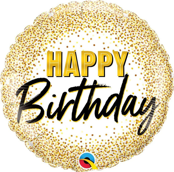 18Inc Round Happy Birthday Gold Glitter Dots Balloon - balloonsplaceusa