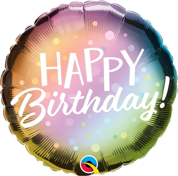 18Inc Round Happy Birthday Metallic Ombre & Dots Balloon - balloonsplaceusa