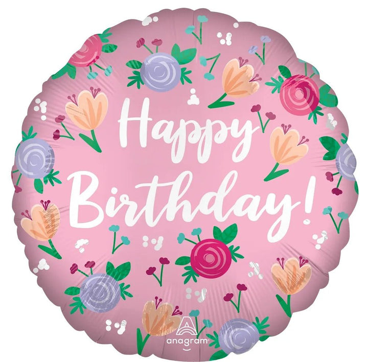 18Inc Satin B'day Peonies Pkg Balloon - balloonsplaceusa