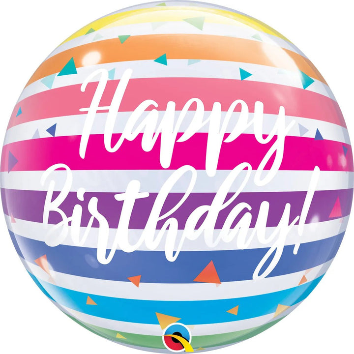 22Inc Happy Birthday Bright Rainbow Stripes Bubble Balloon - balloonsplaceusa