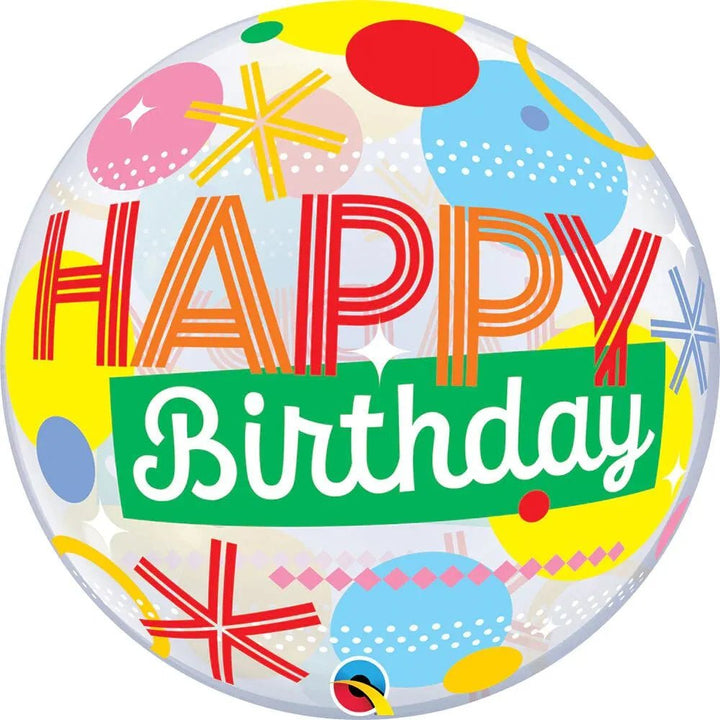22inc Happy Birthday Circles & Dot Stripes Bubble - balloonsplaceusa