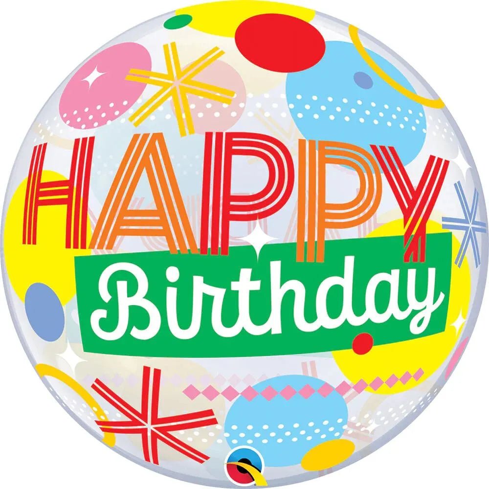 22inc  Happy  Birthday Circles & Dot Stripes Bubble