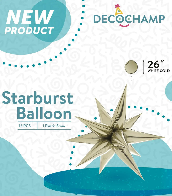 26inc Champagne / White Gold Starburst Exploding Star Balloons - balloonsplaceusa
