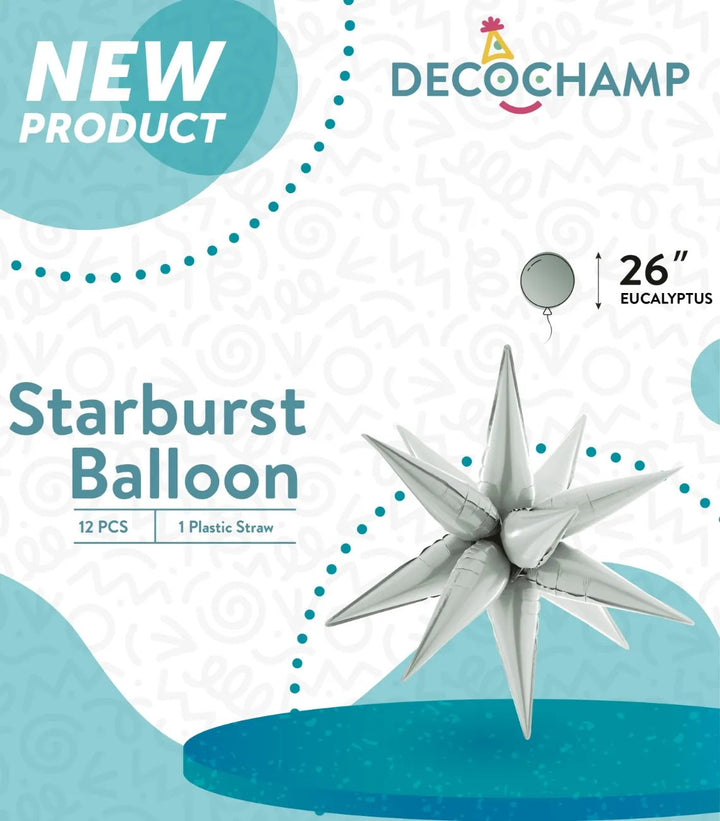 26inc Grey / Eucalyptus Starburst Exploding Star Balloons - balloonsplaceusa