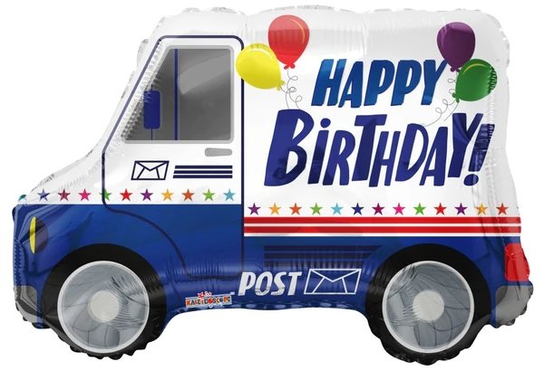 26Inc Happy Birthday Mail Truck Shape Balloon - balloonsplaceusa