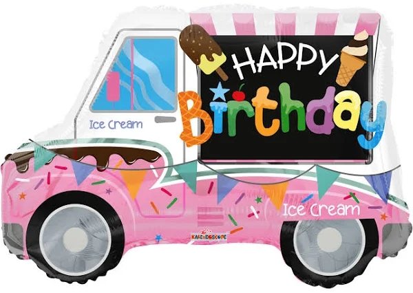 26Inc Happy Birthday Pink Ice Cream Truck Shape Balloon - balloonsplaceusa