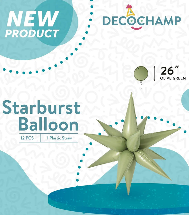 26inc Olive Green Starburst Exploding Star Balloons - balloonsplaceusa