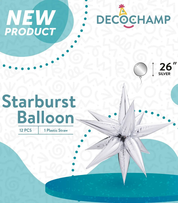26inc Silver Starburst Exploding Star Balloons - balloonsplaceusa