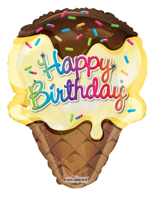 28Inc Happy Birthaday Ice Cream Shape Balloon - balloonsplaceusa