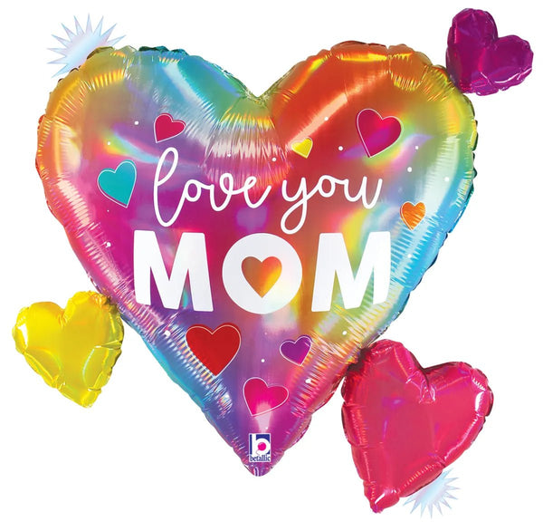28Inc Love Mom Opal Hearts Holographic Balloon - balloonsplaceusa