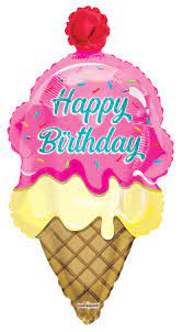 36Inc Happy Birthday Ice Cream Shape Balloon - balloonsplaceusa