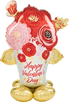 53Inc Happy Valentine s Day Satin Painted Flowers AirLoonn Balloon - balloonsplaceusa