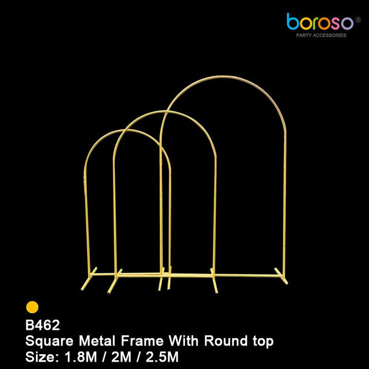B462 Square Metal Frame With Round top Gold STAND 3Ct - balloonsplaceusa