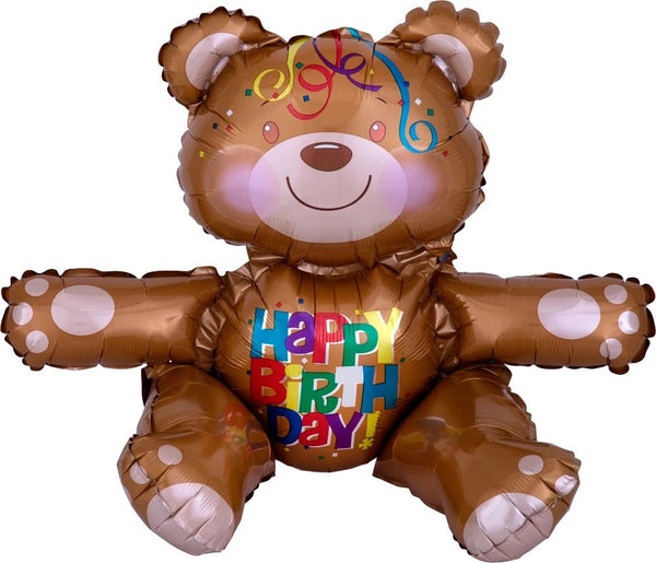 Foil Balloon 1 Happy Birthday Bear 19inch - balloonsplaceusa