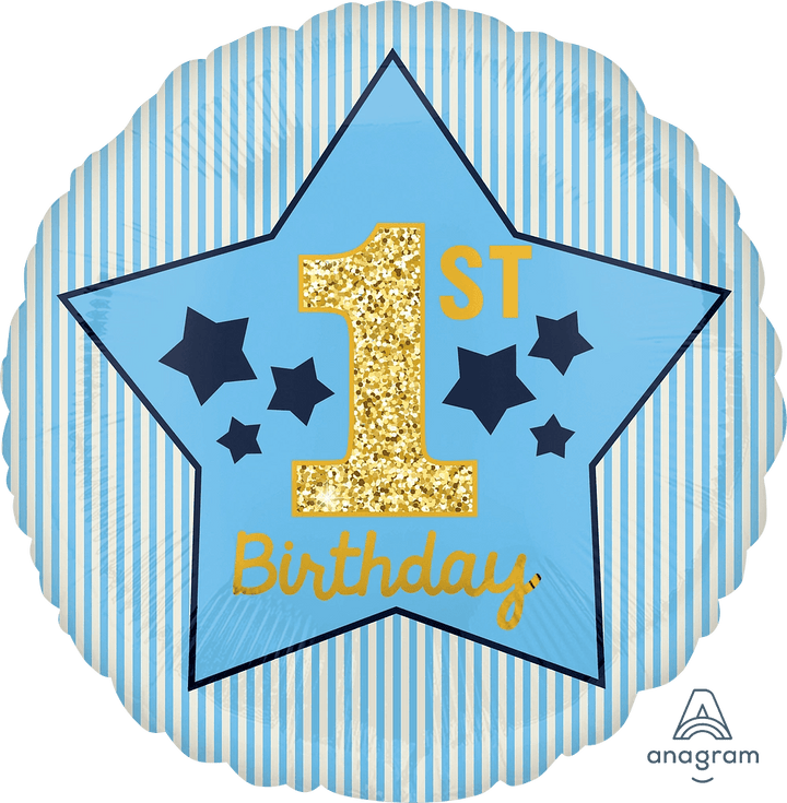 Foil Balloon 1st B'day Blue &Amp; Gold 18inch - balloonsplaceusa