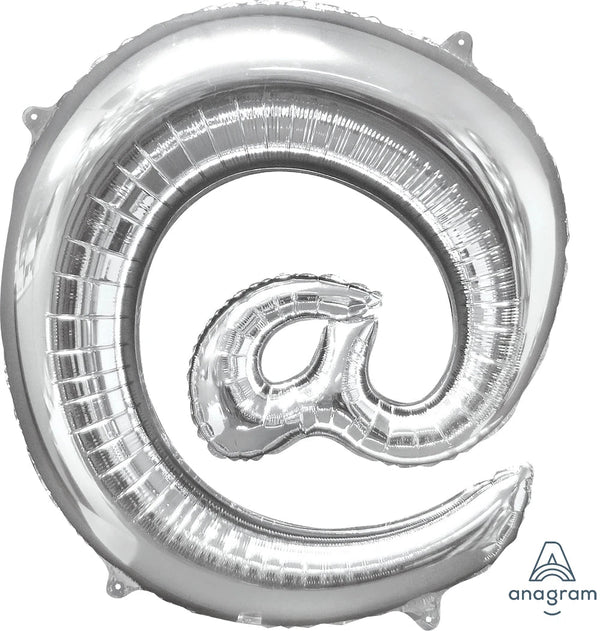 Foil Balloon '@' Symbol Silver 32inch - balloonsplaceusa