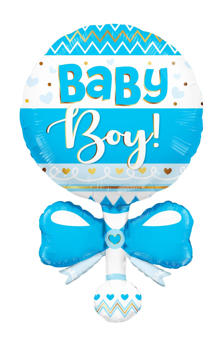Foil Balloon Baby Boy Blue Rattle 36inch - balloonsplaceusa