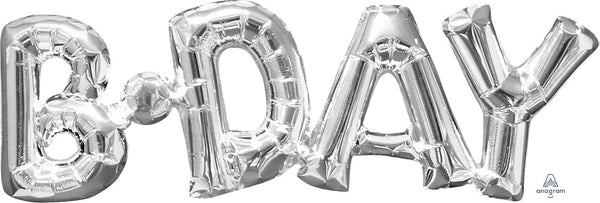 Foil Balloon B'day' In Silver 30inch - balloonsplaceusa