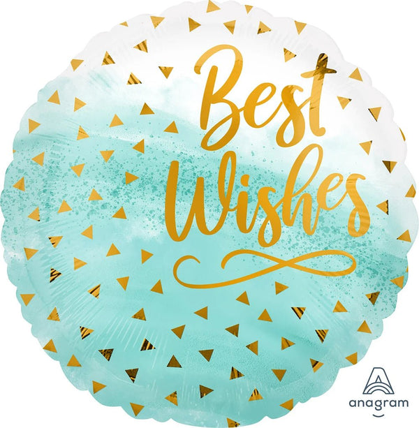 Foil Balloon Best Wishes Gold Confetti 18inch - balloonsplaceusa