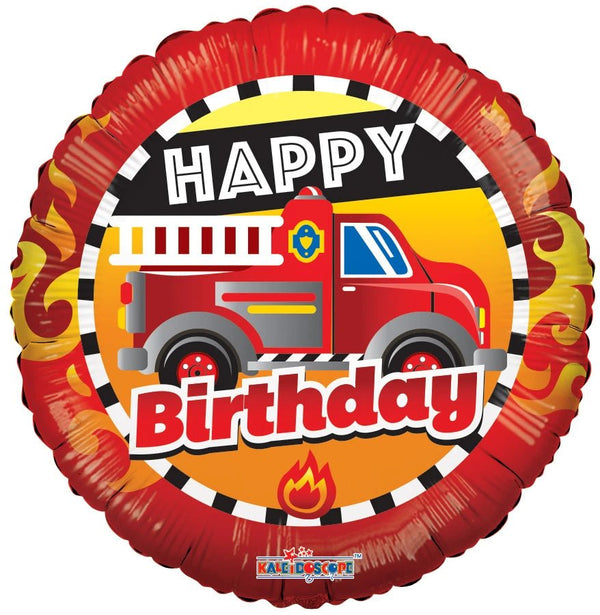Foil Balloon Birthday Fire Truck 18inch - balloonsplaceusa