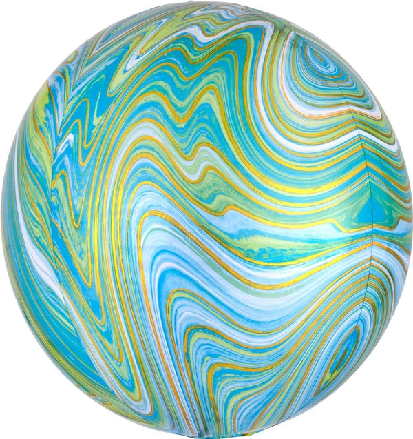 Foil Balloon Blue Green Marblez Orbz 16inch - balloonsplaceusa