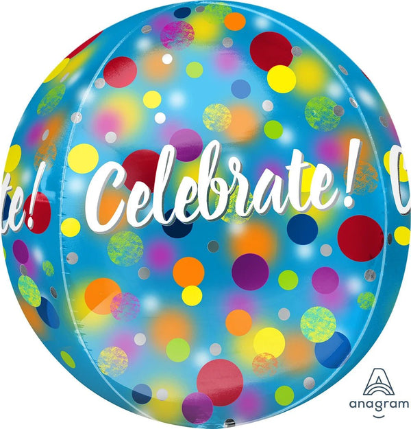 Foil Balloon Celebrate! Orbz 16inch - balloonsplaceusa